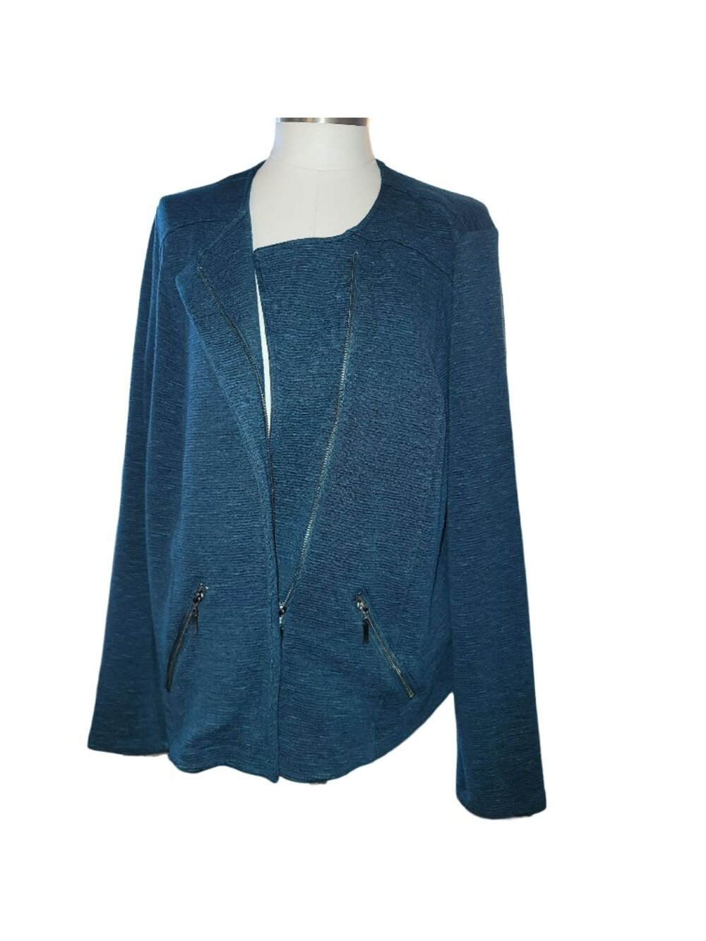 Torrid Blue Knit Moto Jacket Size 3 Angled Zip Front Womans 22/24 Plus Jj3576